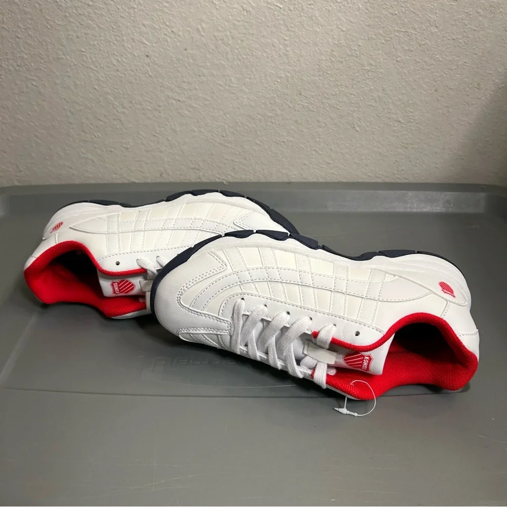 K-Swiss White and Red Sneakers Sleek Design